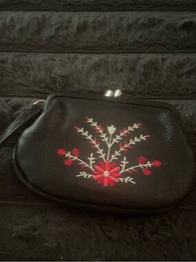 Fossil Embroidered Black Leather Wrislet